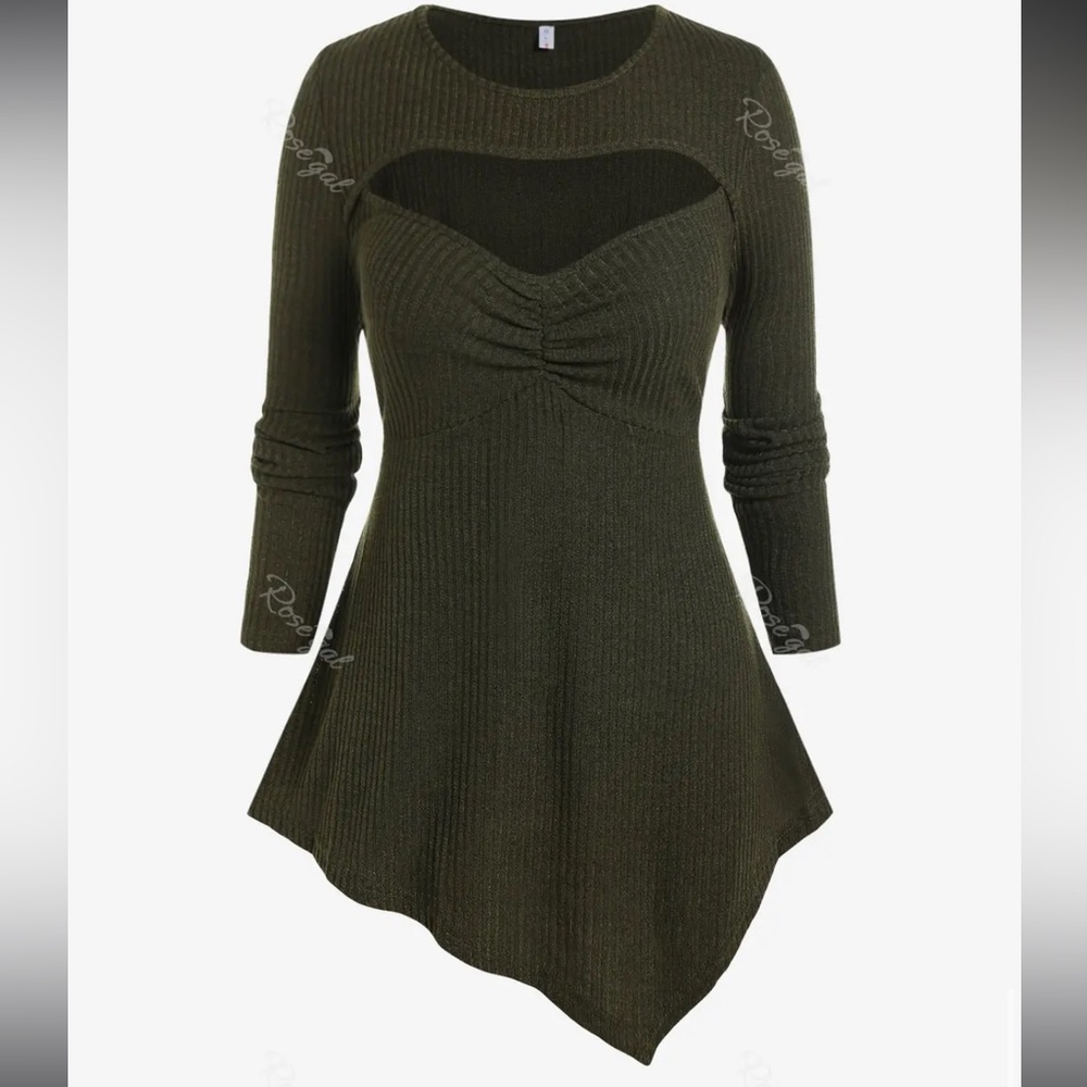 Rosegal Cut Out Ruched Asymmetrical Hem Sweater